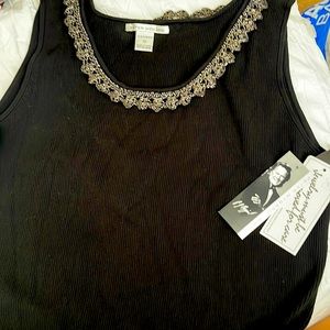 NWT Beautiful black sleeveless shirt  with jewels around neck trimming size 3x